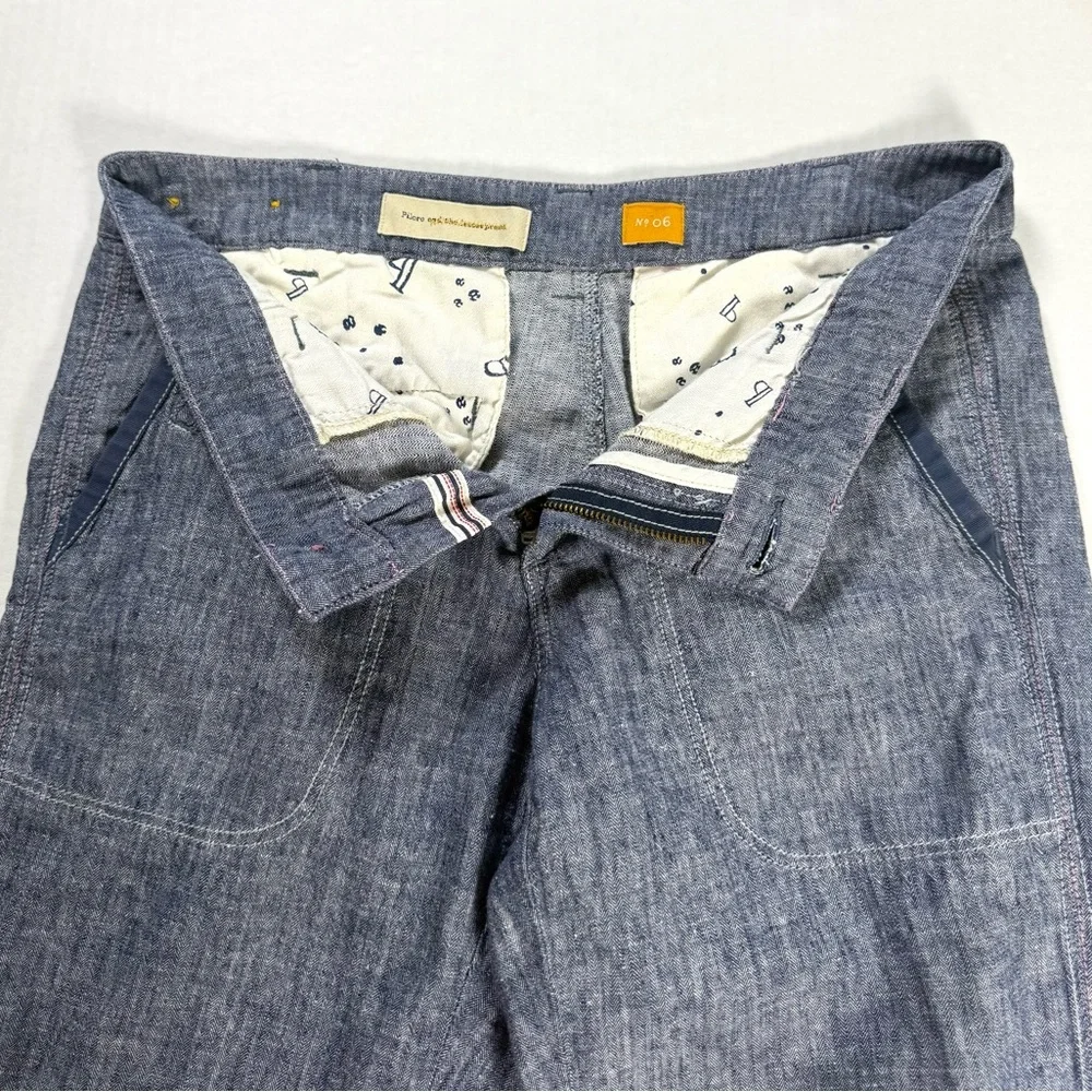 PILCRO Anthropologie Wide Leg Linen Blend Chambray Pants Blue Size 6 - Picture 5 of 11